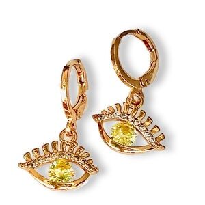 Citrin Color Stones Evil Eye Earrings Gold gilled